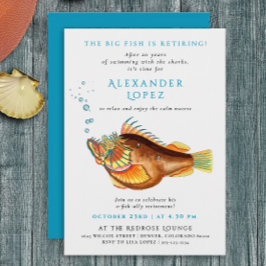 Invitación Acuarela De Pescado Retro Azul Retirado O-Pescado