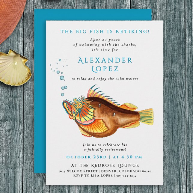 Invitación Acuarela De Pescado Retro Azul Retirado O-Pescado (Subido por el creador)