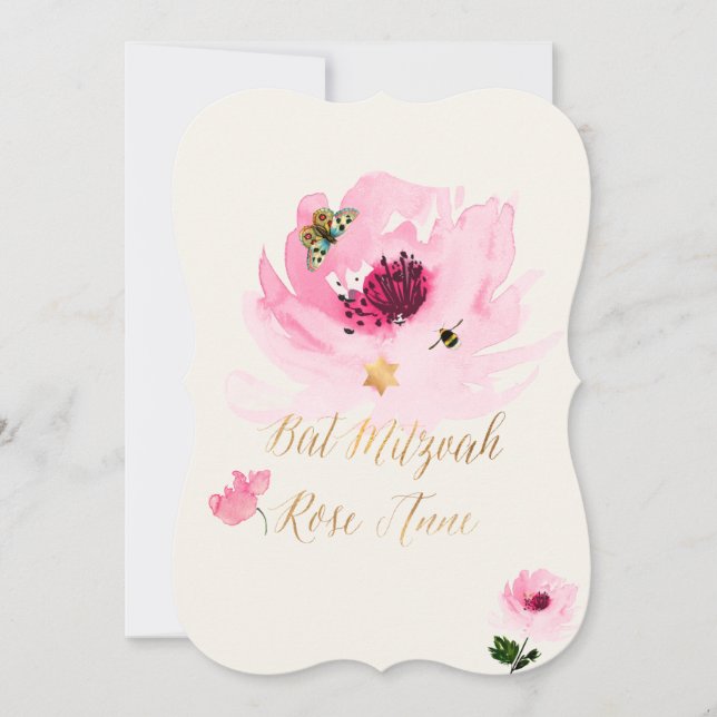 Invitación Acuarela de PixDezines/Rosa de agua/Bat Mitzvah (Anverso)