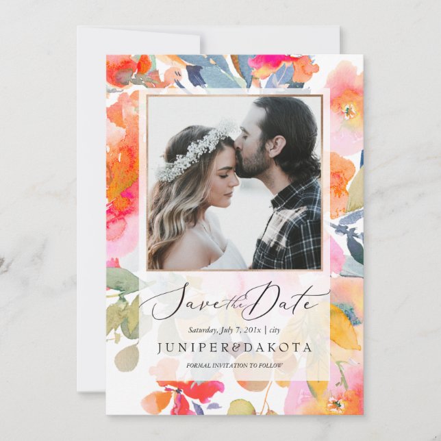 Invitación Acuarela de PixDezines, Rosas de jardín guardan la (Anverso)