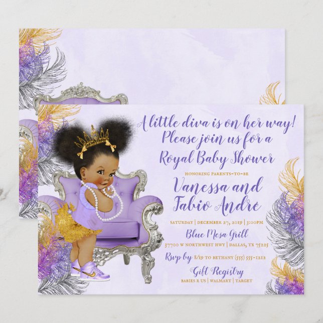 Invitación Acuarela de plata Baby Shower del oro de la (Anverso / Reverso)
