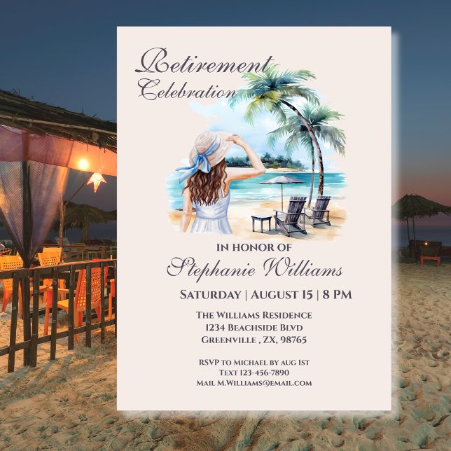 Invitación Acuarela de playa temática de jubilación de mujere (Subido por el creador)