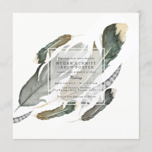 Invitación Acuarela de plumas de flujo   BODA