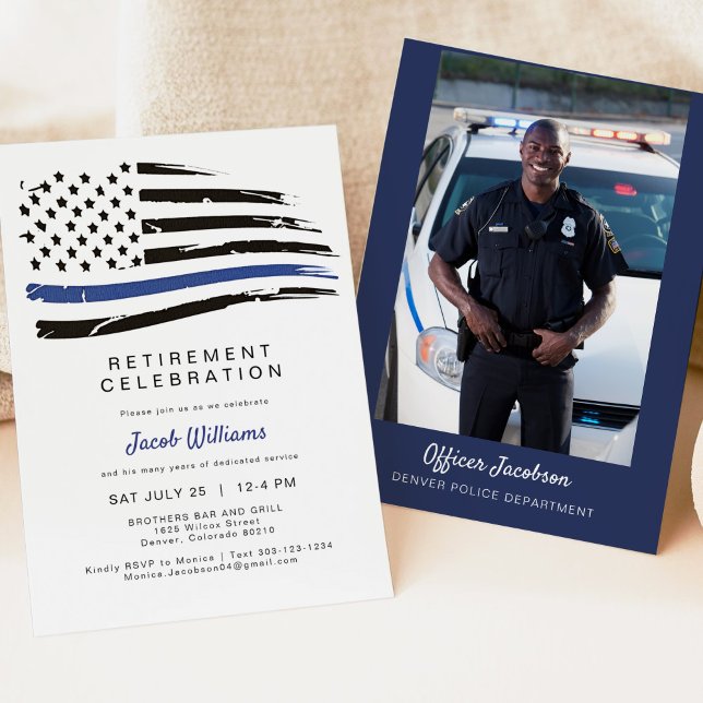 Invitación Acuarela de policía Bandera delgada de la línea az (Subido por el creador)