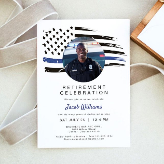 Invitación Acuarela de policía Bandera delgada de la línea az (Subido por el creador)