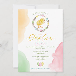 Invitación Acuarela de Pollito y Corona de Pastel Brunch de P