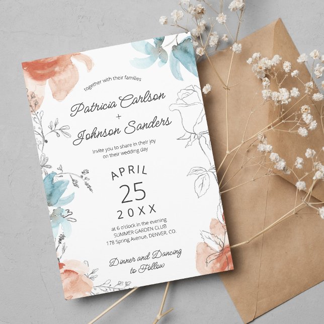 Invitación Acuarela de primavera floral boda elegante pastel (Subido por el creador)