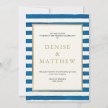 Acuarela de rayas azules y letras doradas para par