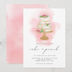 Invitación Acuarela de recepción de tarta y punzón boda