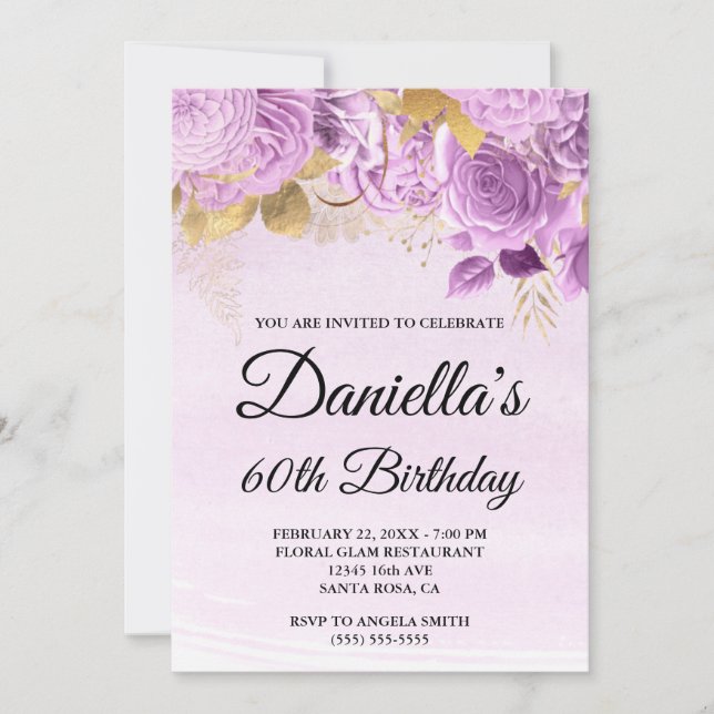 Invitación Acuarela de Relieve metalizado dorado de Flores Li (Anverso)