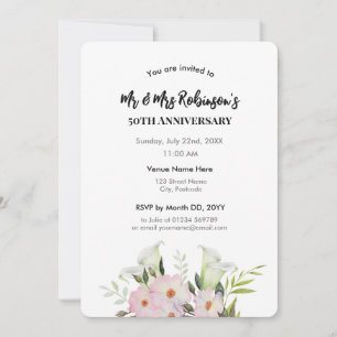 Invitación Acuarela de rosas de lirio de agua blanca del 50 a