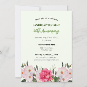 Invitación Acuarela de rosas rosadas por el 50 aniversario