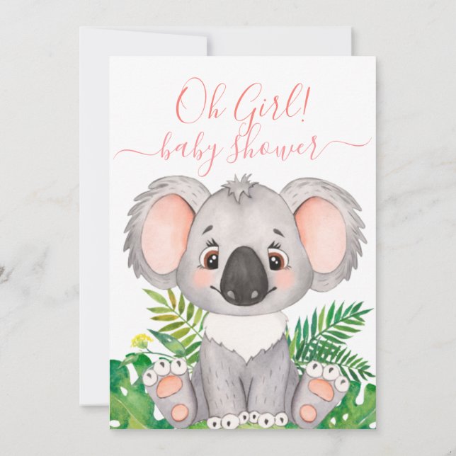 Invitación Acuarela de selva de Baby Shower Koala (Reverso)