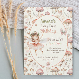 Invitación Acuarela de setas de Woodland Fairy First Cumpleañ