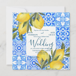 Invitación Acuarela de tela italiana toscana con Boda de limó