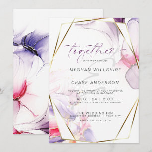 Invitación Acuarela De Tinta De Alcohol Crimson Lilac Rosa