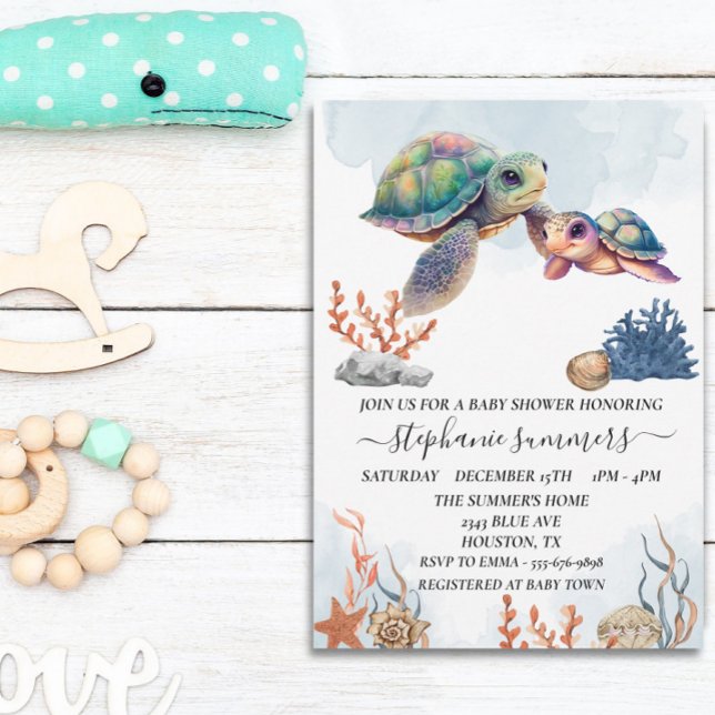 Invitación Acuarela de tortuga marina de Baby Shower Cute (Subido por el creador)