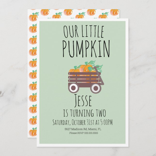 Invitación Acuarela de Vagón Moderno Calabazas de Halloween (Anverso / Reverso)