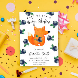 Invitación Acuarela de zorro y arándanos Baby Shower