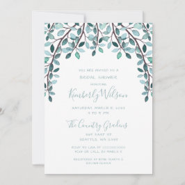 Invitación Acuarela deja ducha de novia botánica