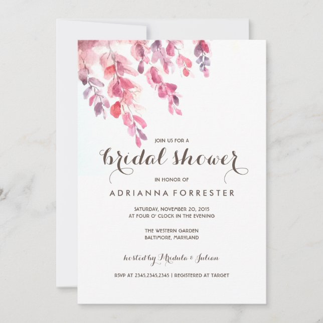 Invitación Acuarela deja Moda a ducha nupcial (Anverso)
