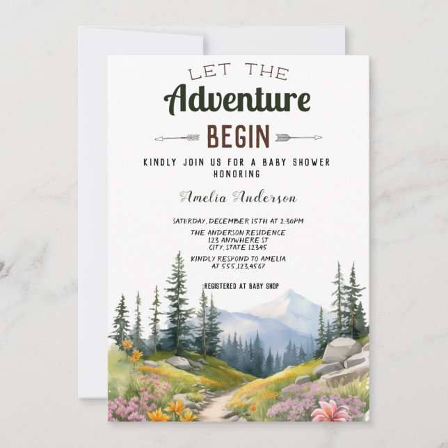 Invitación Acuarela Deja Que La Aventura Empiece Baby Shower (Anverso)