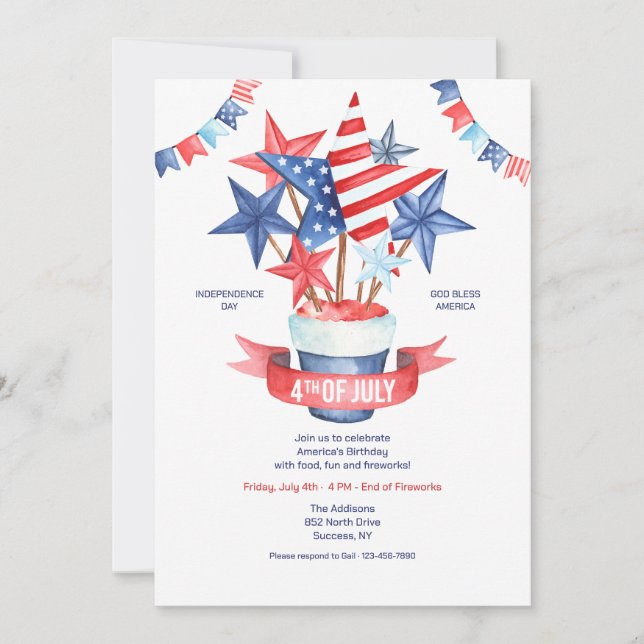 Invitación Acuarela del 4 de Julio  (Anverso)