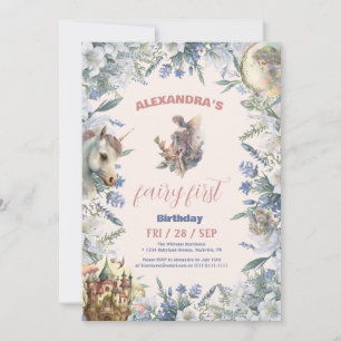 Invitación Acuarela del bosque de primera cumpleaños de hadas