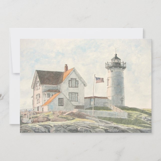 Invitación Acuarela del faro de Cape Neddick (Anverso)