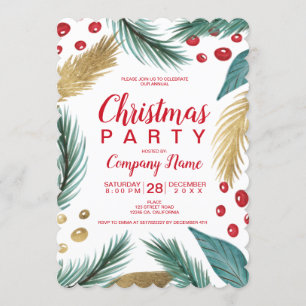 Invitación Acuarela del oro del muérdago del pino del navidad