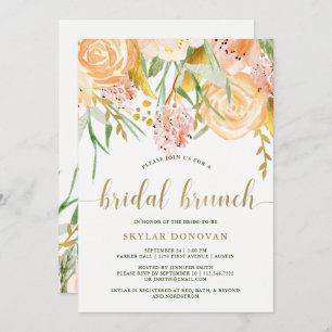 Invitación Acuarela del oro floral en brunch nupcial del