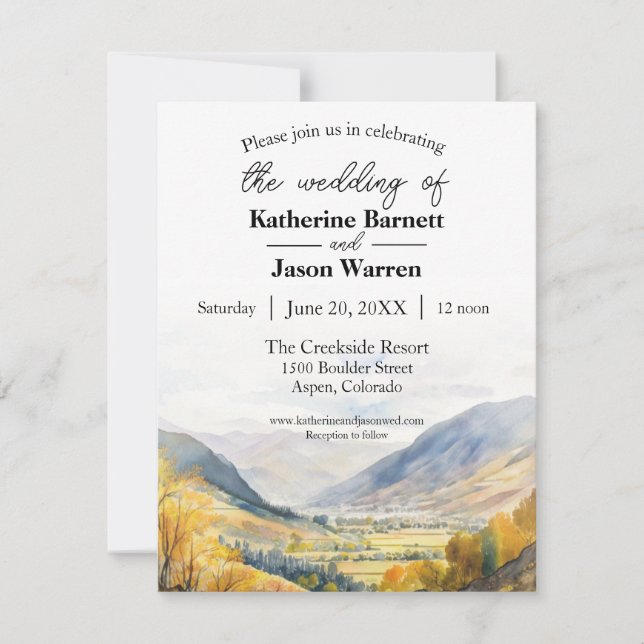 Invitación Acuarela del Valle del Bosque de las Montañas del  (Anverso)