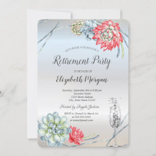 Invitación Acuarela Desierto Rojo Suculento Vidrio Jubilación