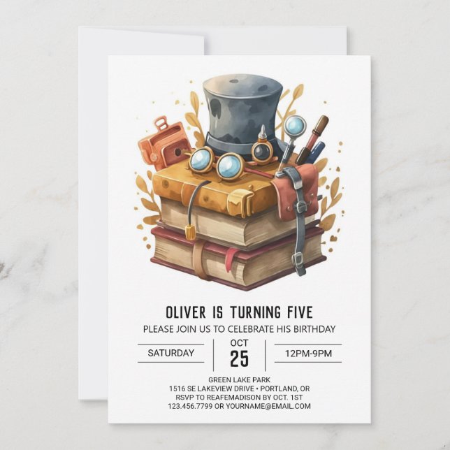 Invitación Acuarela Detective Imprimible Cumpleaños (Anverso)
