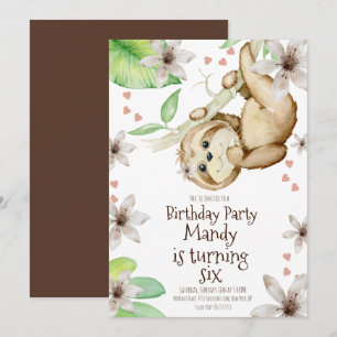 Invitación Acuarela Día de San Valentín Sloth Floral Cumpleañ
