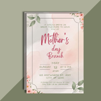 Invitación Acuarela, Día especial de mamá, Brunch del Día de 