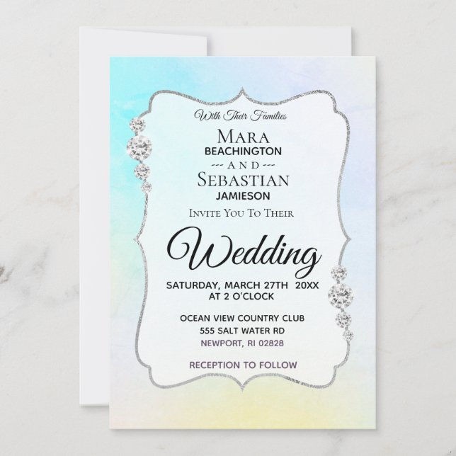 Invitación *~* Acuarela Diamond Pastel Beach Wedding (Anverso)