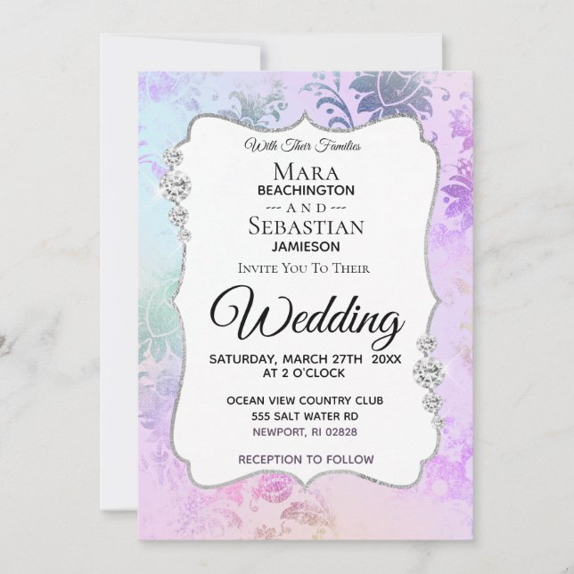 Invitación *~* Acuarela Diamond Vintage Boda moderno (Anverso)