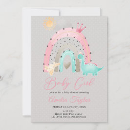 Invitación Acuarela Dinosaurio Bebé Chica Dino