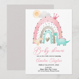 Invitación Acuarela Dinosaurio Bebé Niña Dino Ducha de bebé e