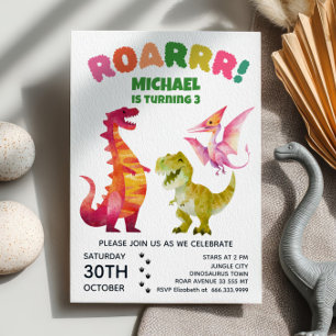 Invitación Acuarela Dinosaurio Dig Fossil Dino Kids Cumpleaño