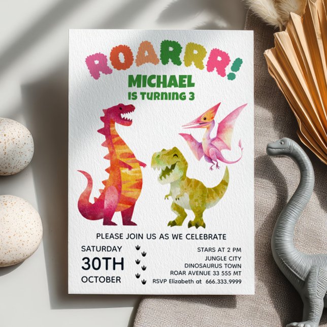 Invitación Acuarela Dinosaurio Dig Fossil Dino Kids Cumpleaño (Subido por el creador)