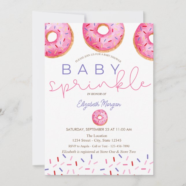 Invitación Acuarela Donuts Baby Sprinkle Chica Baby Shower (Anverso)