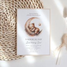 Acuarela Dormido Oso Beige marrón en la Luna