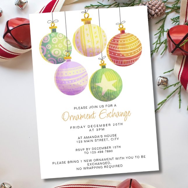 Invitación Acuarela Drawn Christmas Ornament Exchange Fiesta (Subido por el creador)