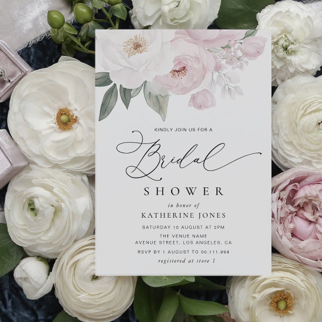 Invitación acuarela ducha de novia floral rosa y blanca (Subido por el creador)