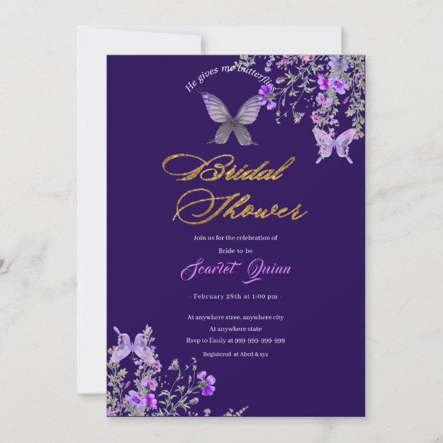 Invitación Acuarela Ducha de novia floral violeta rosa salvaj (Anverso)