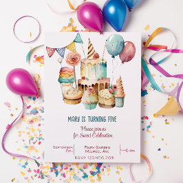 Invitación Acuarela Dulce celebración cumpleaños niños