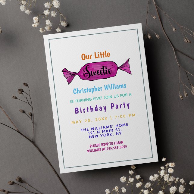 Invitación Acuarela Dulce colorida fiesta de cumpleaños (Watercolor Sweetie Colorful Candy Birthday Party )