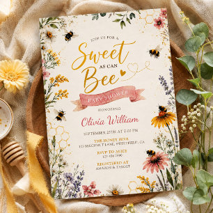 Invitación Acuarela Dulce como Abeja Fiesta de Bebé
